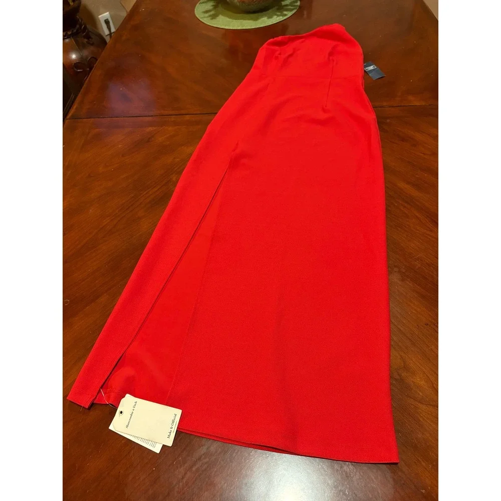 Abercrombie & Fitch Womens Red One Shoulder Maxi Dress Side Slit Formal NWT